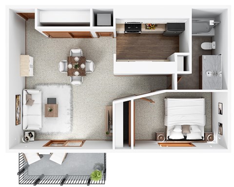 Floor plan for 1 bed, 1 bath, 705 sqft